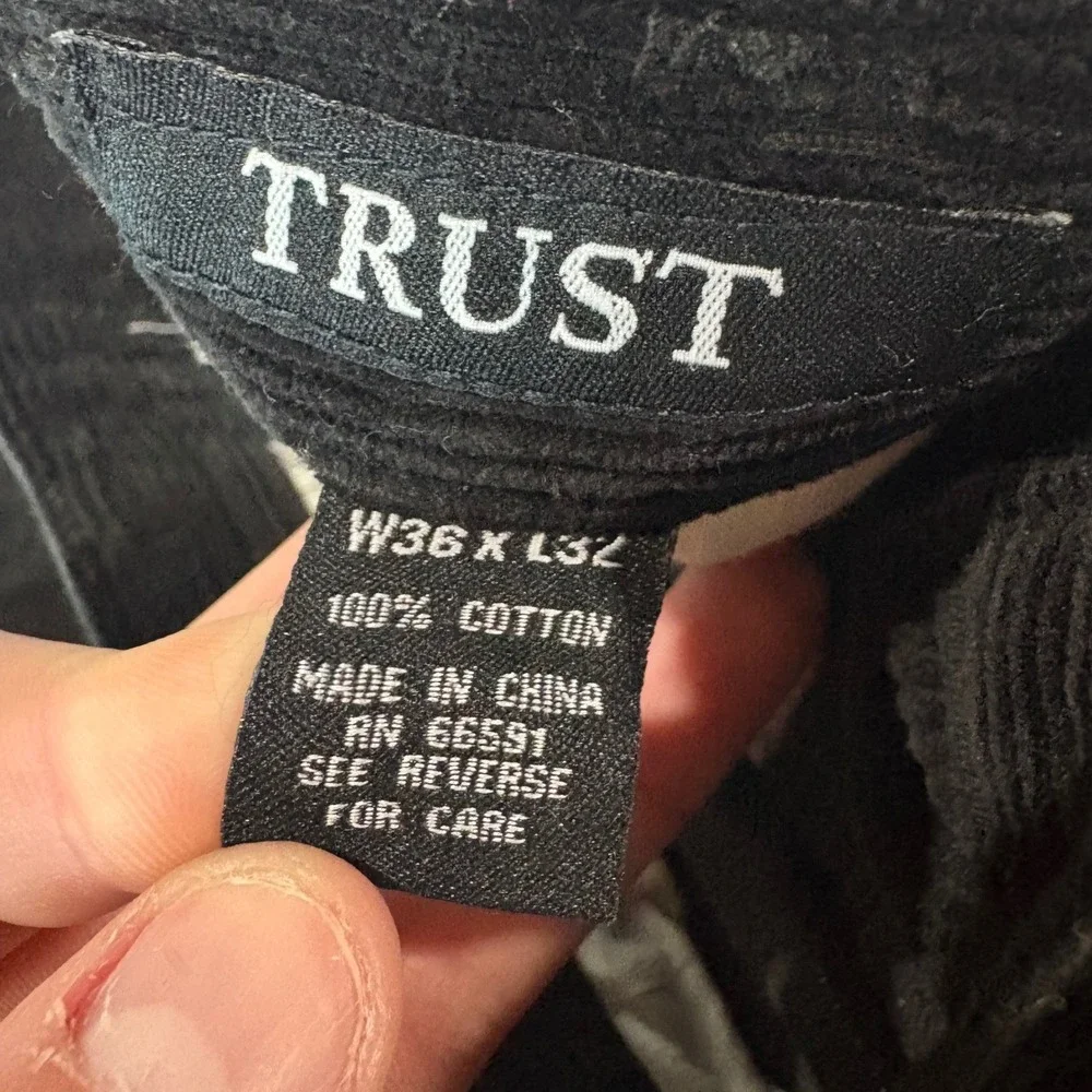 Trust Mens Black Corduroy Pants Wide Leg Cotton Trousers 36x32 Skater Vintage